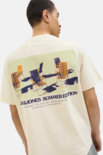 T-shirt écru à manches courtes d'Originals by Jack & Jones, avec une impression graphique de transoires sur le dos.