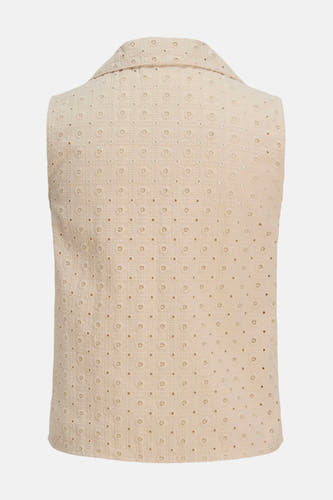 Blouse sans manches beige de JJXX, avec un motif carré fin et des détails de broderie.