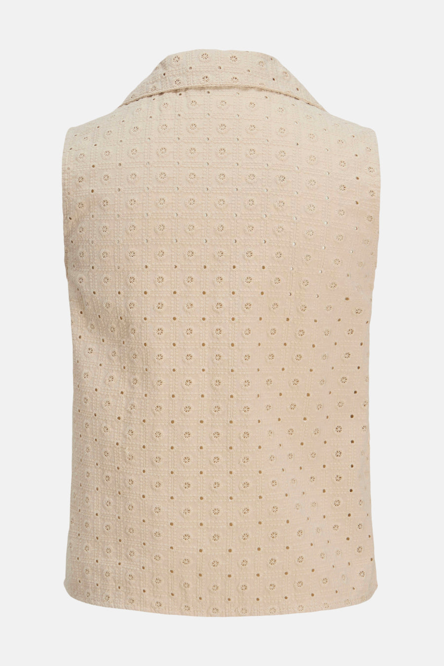 Blouse sans manches beige de JJXX, avec un motif carré fin et des détails de broderie.