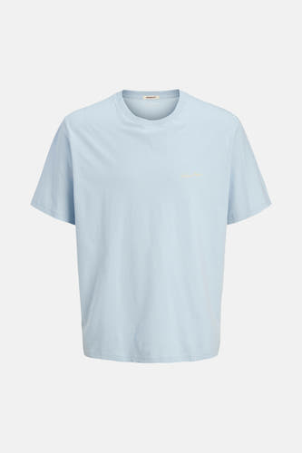 T-shirt bleu à manches courtes d'ORIGINALS BY JACK & JONES, avec un petit logo sur la poitrine.