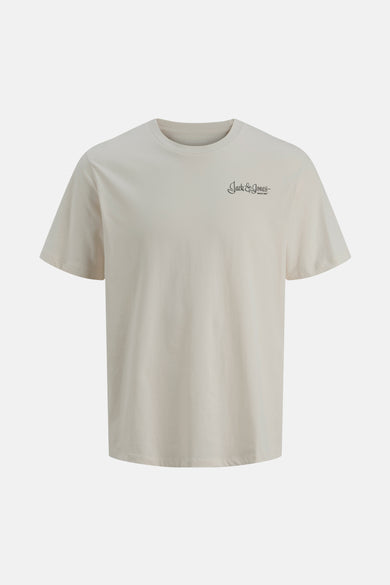 T-shirt beige à manches courtes de CORE par JACK & JONES, avec un petit logo sur la poitrine.