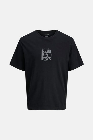 T-shirt noir à manches courtes de CORE by JACK & JONES, avec une impression graphique de crânes.