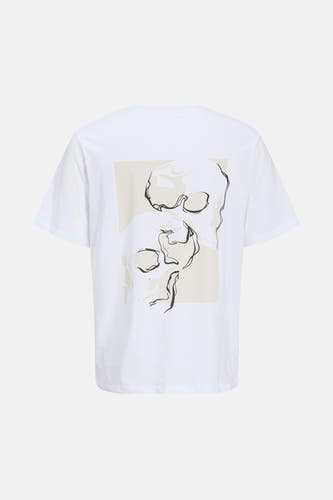 T-shirt blanc à manches courtes de CORE BY JACK & JONES, avec une impression graphique de visages sur le dos.