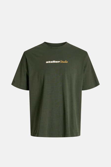 T-shirt vert de mantes courtes d'ORIGINALS BY JACK & JONES, avec une impression de texte audacieuse sur la poitrine.