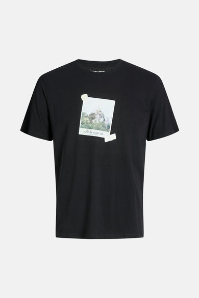 T-shirt noir à manches courtes de CORE par JACK & JONES, avec une photo imprimée sur l'avant et du ruban.