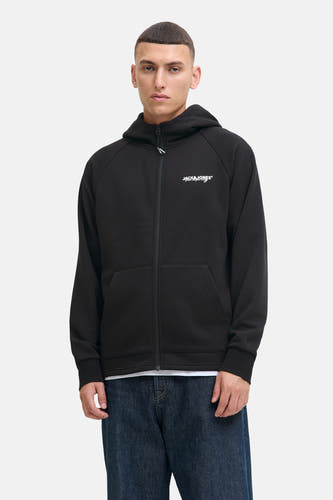 Veste sans manches noire de CORE par JACK & JONES, avec capuche et fermeture éclair à l'avant.
