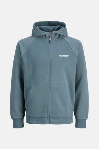 Veste bleue de CORE BY JACK & JONES, avec capuche, fermeture éclair et manches rayées.