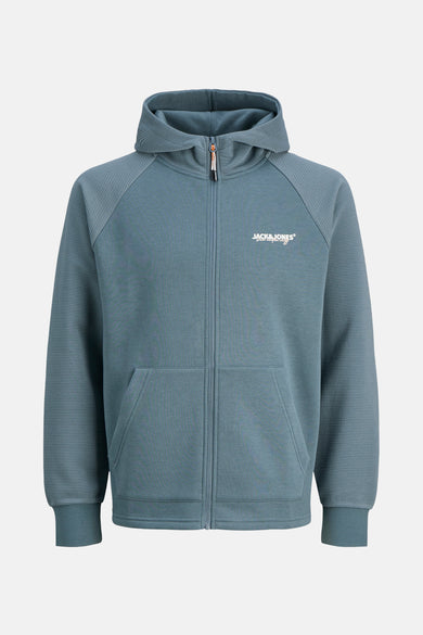 Veste bleue de CORE BY JACK & JONES, avec capuche, fermeture éclair et manches rayées.
