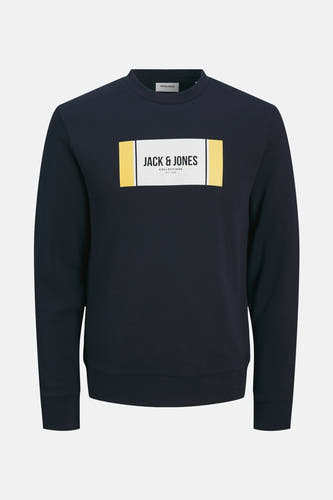 Gilet bleu avec col rond de CORE by JACK & JONES, avec une impression rectangulaire sur la poitrine.