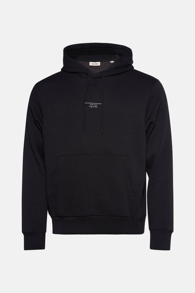 Zwarte hoodie met capuchon en tekstprint.