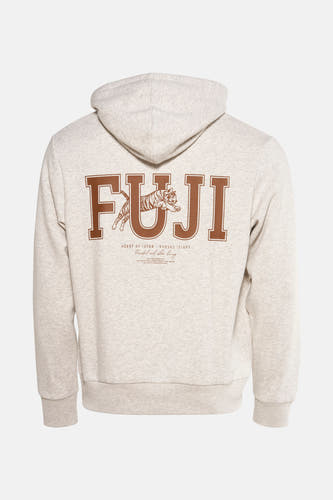 Beige sweater met cap van ORIGINALS BY JACK & JONES, met "FUJI" en tijgerprint op de rug.