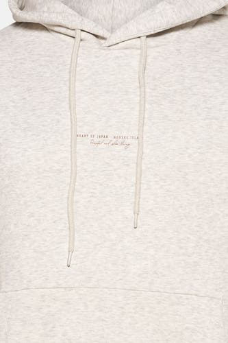 Gilet beige avec capuche d'ORIGINALS BY JACK & JONES, avec cordon de serrage et une inscription en lettres élégantes.