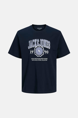 T-shirt bleu à manches courtes d'ORIGINALS par JACK & JONES, avec logo vintage sur la poitrine.