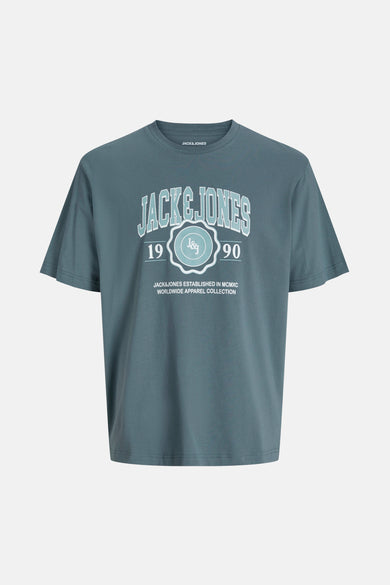 Blauw T-shirt met korte mouwen van ORIGINALS by JACK & JONES, met een logo en opschrift op de voorkant.