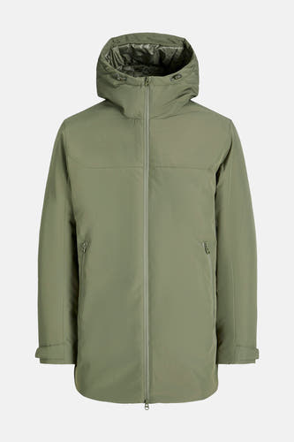 Manteau vert court d'ORIGINALS BY JACK & JONES, avec capuche et fermeture éclair.