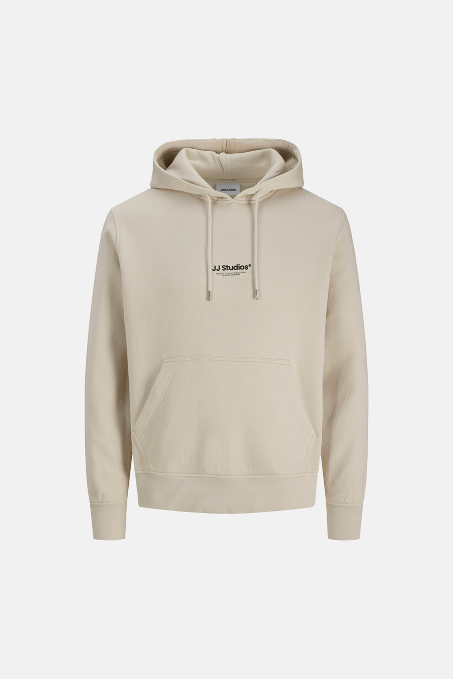 Beige sweater met cap van CORE by JACK & JONES, met trekkoorden en een buidelzak.