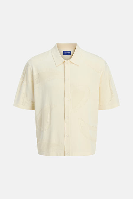Chemise écru à manches courtes d'ORIGINALS BY JACK & JONES, avec un motif ajouré ressemblant à du paisley.