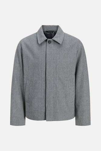 Manteau gris court de PREMIUM par JACK & JONES avec un motif à carreaux et une fermeture à boutons.