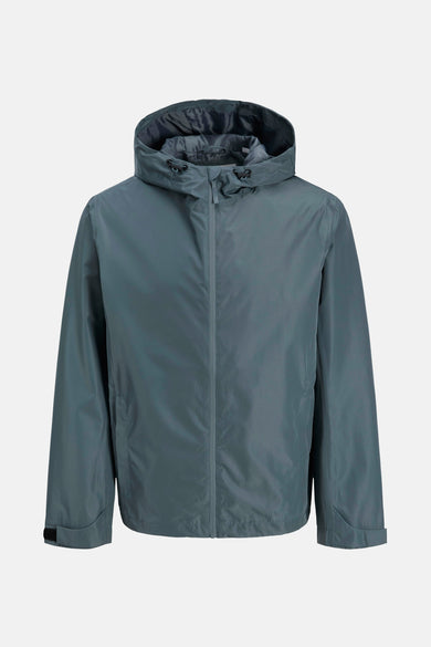 Manteau gris court d'ORIGINALS BY JACK & JONES, avec capuche et fermeture éclair.