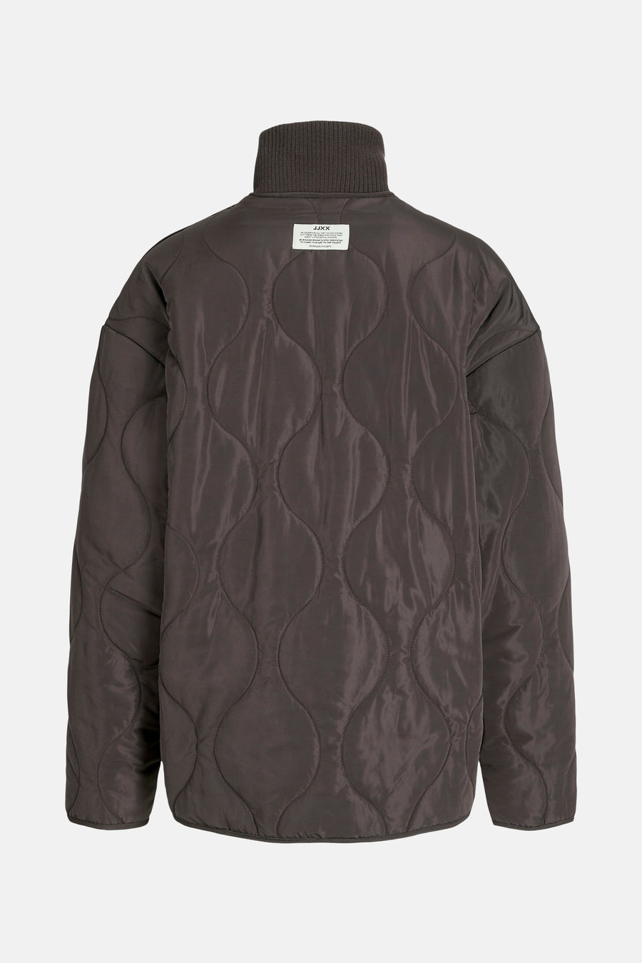 Manteau court brun de JJXX, avec un motif brodé et un col côtelé haut.