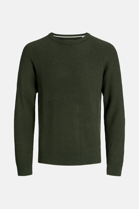 T-shirt vert avec col rond de PREMIUM par JACK & JONES, en texture côtelée.
