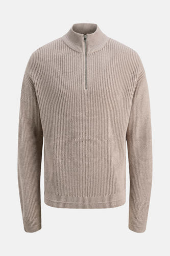Sweat-shirt beige PREMIUM by JACK & JONES, avec une texture côtelée et une fermeture à glissière courte.
