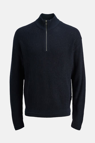 T-shirt bleu de PREMIUM par JACK & JONES, avec une structure côtelée grossière et un collier court argenté.