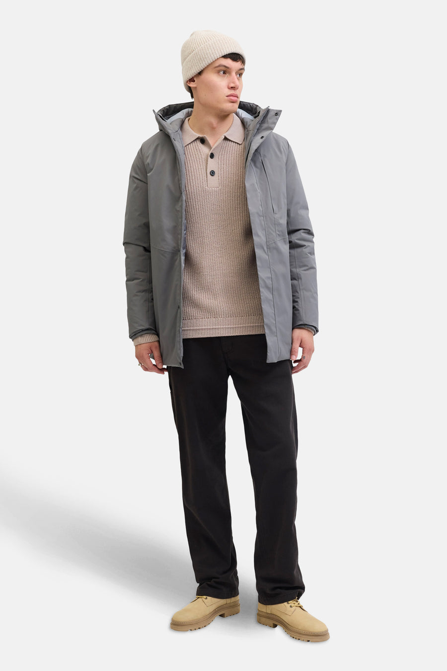 Pull à col en V - beige - PREMIUM by JACK & JONES