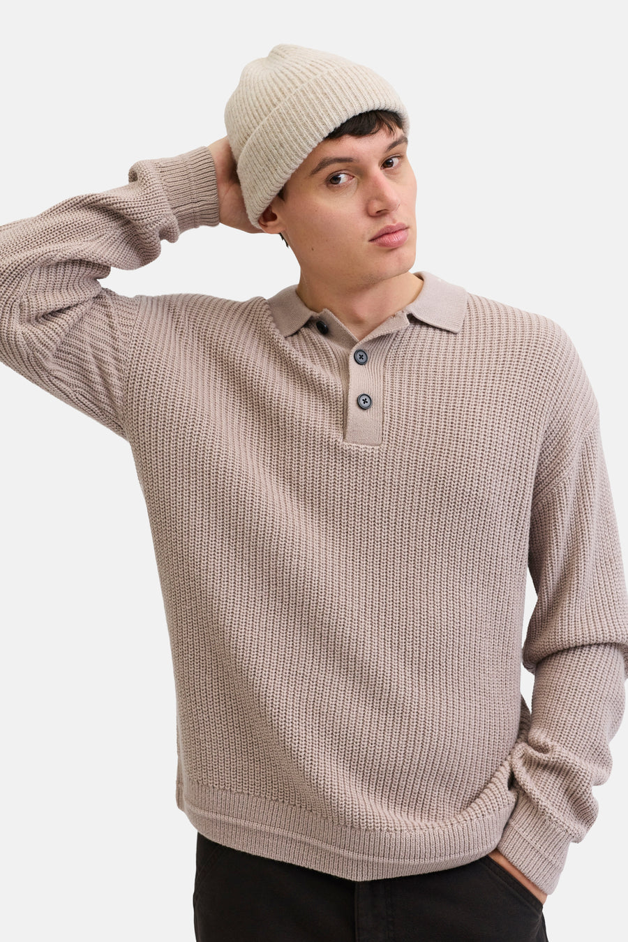 Pull à col en V - beige - PREMIUM by JACK & JONES