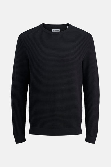 Sweat-shirt noir à col rond de CORE BY JACK & JONES, avec une texture finement rayée.