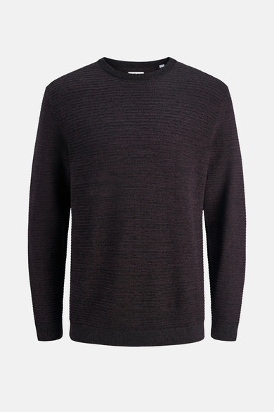Sweater gris avec col rond de CORE BY JACK & JONES, doté d'une subtile structure en côtes horizontales.