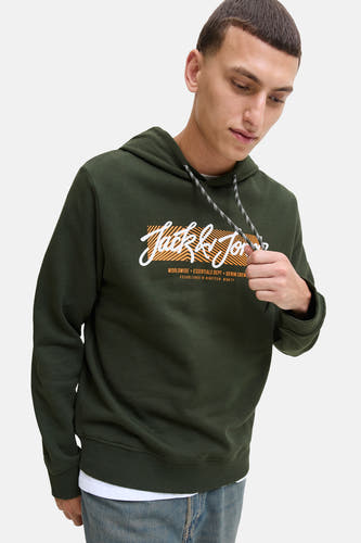 Pull-over vert verté capot deSS JACK & & J,, cordons et imprimé graphique sur la poitrine.