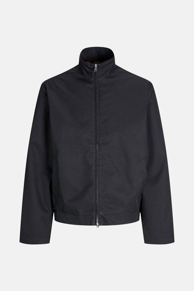 Manteau noir court JJREBEL avec fermeture éclair et col montant.