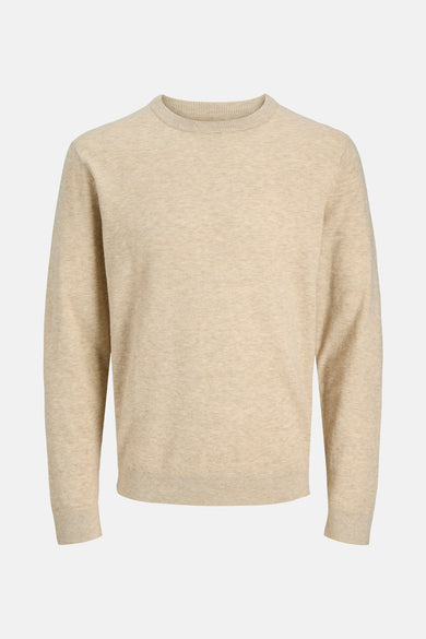 Gilet rond encolé beige de PREMIUM par JACK & JONES, avec une fine texture tricotée.
