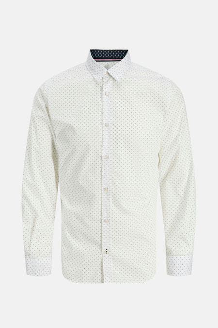 Chemise blanche à manches longues de PREMIUM by JACK & JONES, avec un motif à carreaux subtil et une col contrastante.