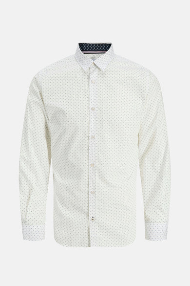Chemise blanche à manches longues de PREMIUM by JACK & JONES, avec un motif à carreaux subtil et une col contrastante.