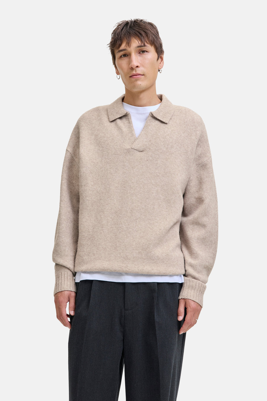 Pull à col en V - beige - ORIGINALS BY JACK & JONES - 1