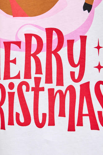 T-shirt blanc à manches courtes d'ORIGINALS BY JACK & JONES, avec des lettres rouges "Merry Christmas" et une décoration rose.