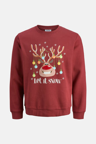 Gilet rouge d'ORIGINALS BY JACK & JONES avec un imprimé de renne de Noël et le texte "Let it snow".