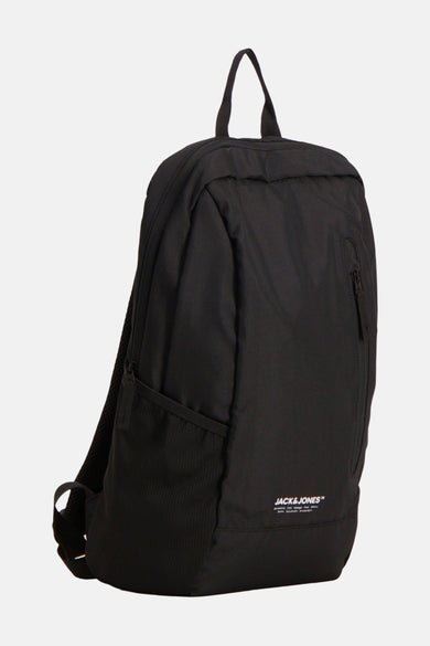 Sac à dos noir d'ACCESSORIES BY JACK & JONES, avec fermeture éclair et un compartiment latéral.