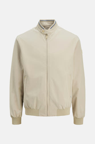 Manteau court beige d'ORIGINALS BY JACK & JONES, avec fermeture à glissière et col rayé.