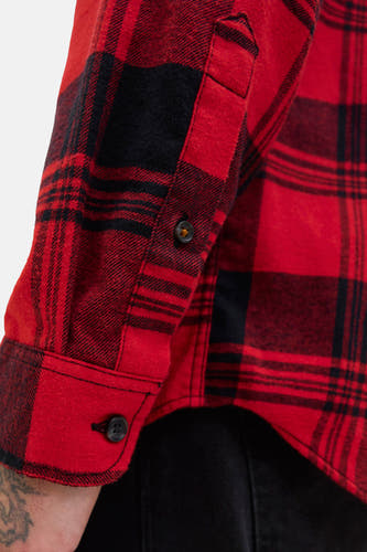 Chemise rouge à longues manches de PREMIUM BLUE par JACK & JONES, avec un motif à carreaux noirs et un nœud de col.