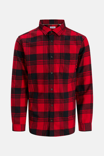T-shirt en flanelle rouge à longues manches de PREMIUM BLUE par JACK & JONES, avec un motif bloc noir.