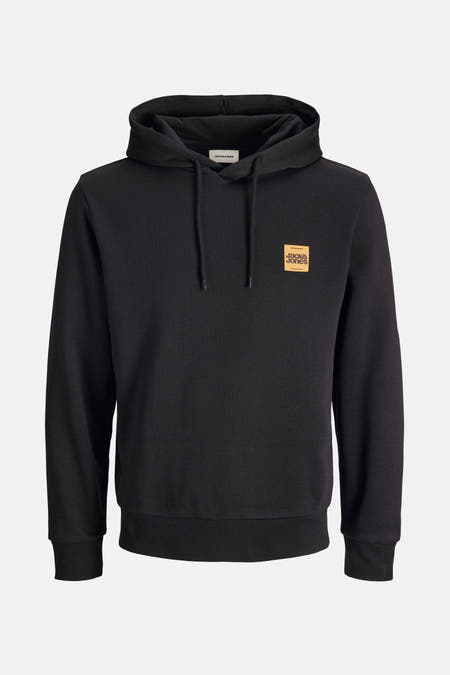 Gilet noir avec capuche d'ORIGINALS par JACK & JONES, avec cordon de serrage et logo carré sur la poitrine.
