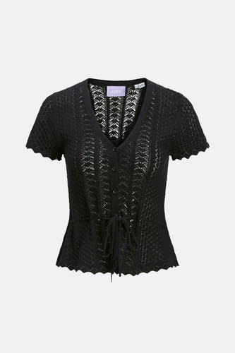 Pull noir JJXX avec motif tricoté, manches courtes et ceinture élastiquée.