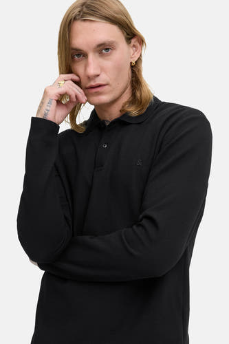 T-shirt V-hals noir de PREMIUM BLUE par JACK & JONES, avec des manches longues et une subtile texture.