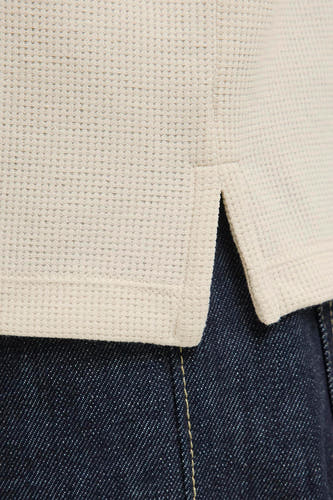 Sweat-shirt V-hals beige de PREMIUM BLUE par JACK & JONES, avec une capture de texture et une fente sur le côté.
