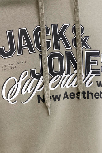 Pull-over vert vert avec capuche d'ORIGINALS BY JACK & JONES, avec impression de logo et cordons.
