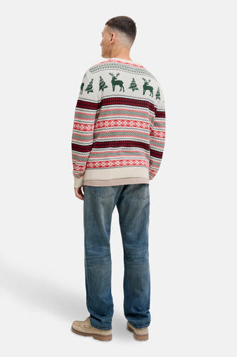 Sweat-shirt multicolore avec col rond d'ORIGINALS BY JACK & JONES, avec des motifs de Noël comme des rennes et des arbres.