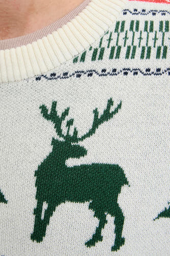 Sweat-shirt multicolore à col rond d'ORIGINALS BY JACK & JONES, avec imprimé de renne et motifs de Noël.